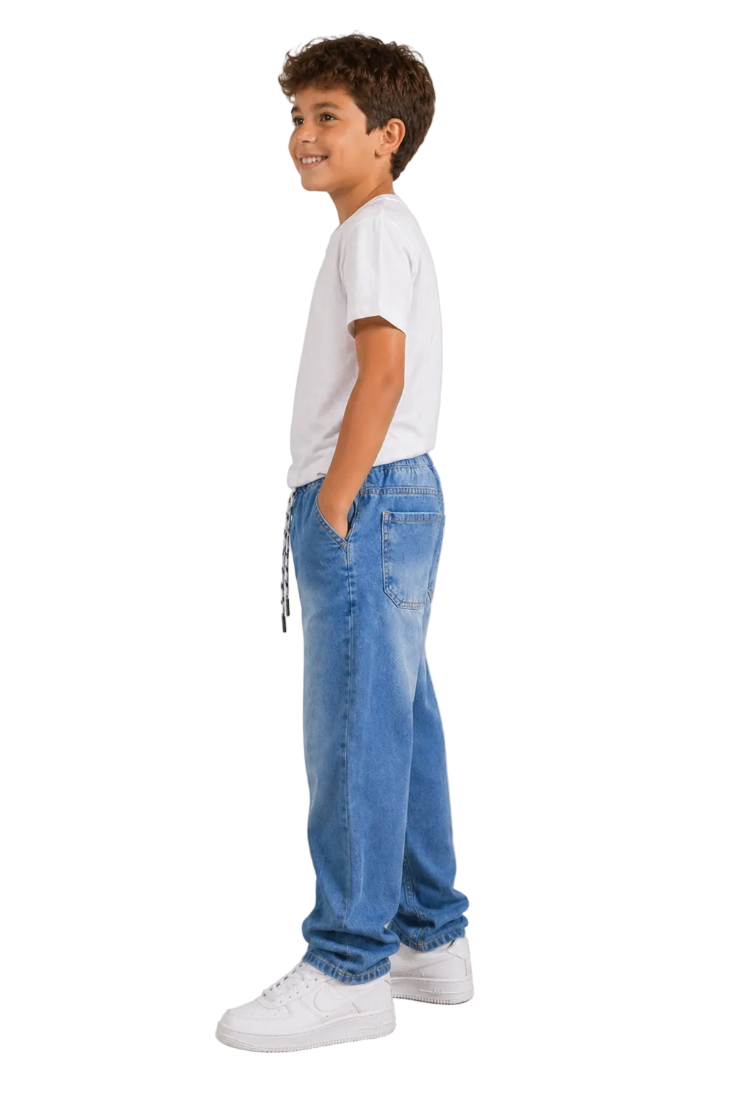 Calça Jeans Lavagem Clara com Cordão