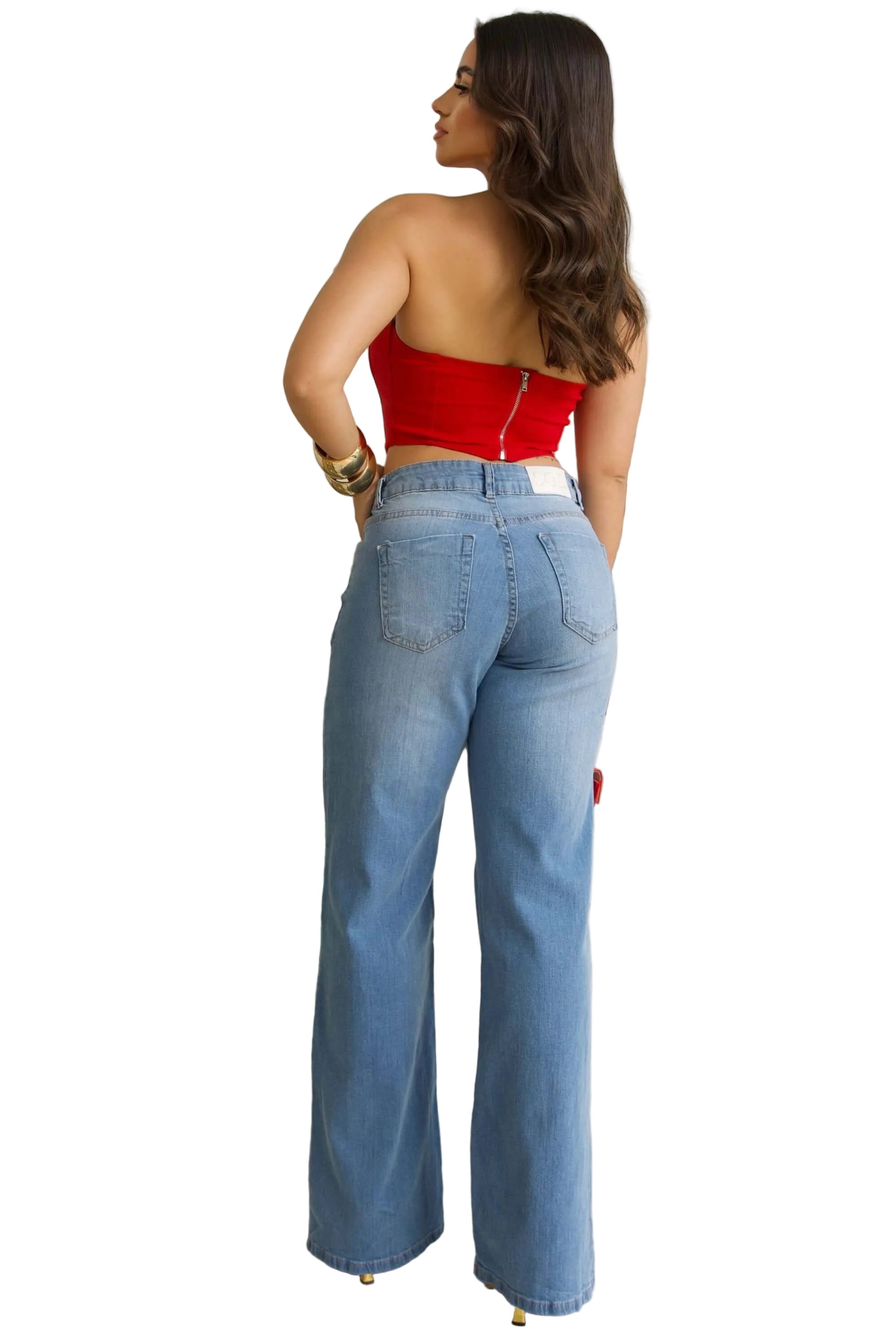 Calça jeans reta feminina Azul Claro