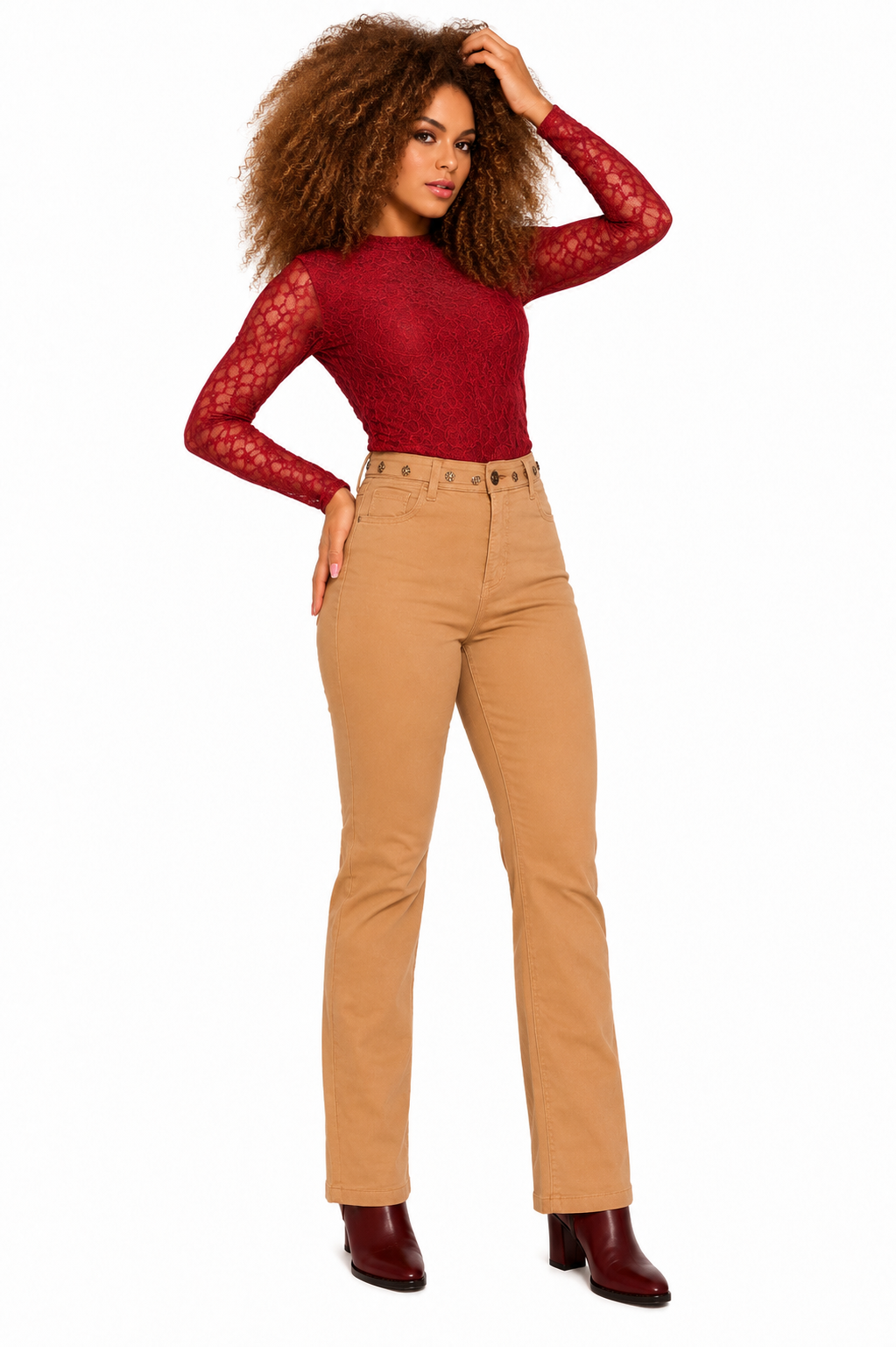 Calça Feminina Sarja Reta Com Cinto e Elastano
