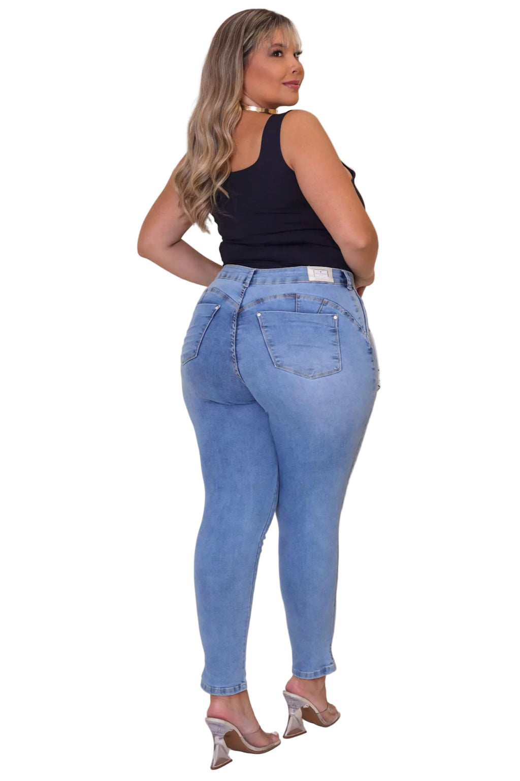 Calça Jeans Feminina Cigarrete Com Lenço
