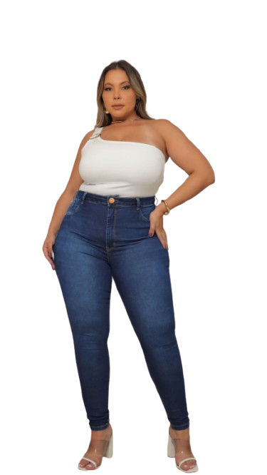 Calça Jeans Cigarrete Plus Size Super Lipo Cintura Alta Modeladora Feminina com Elastano