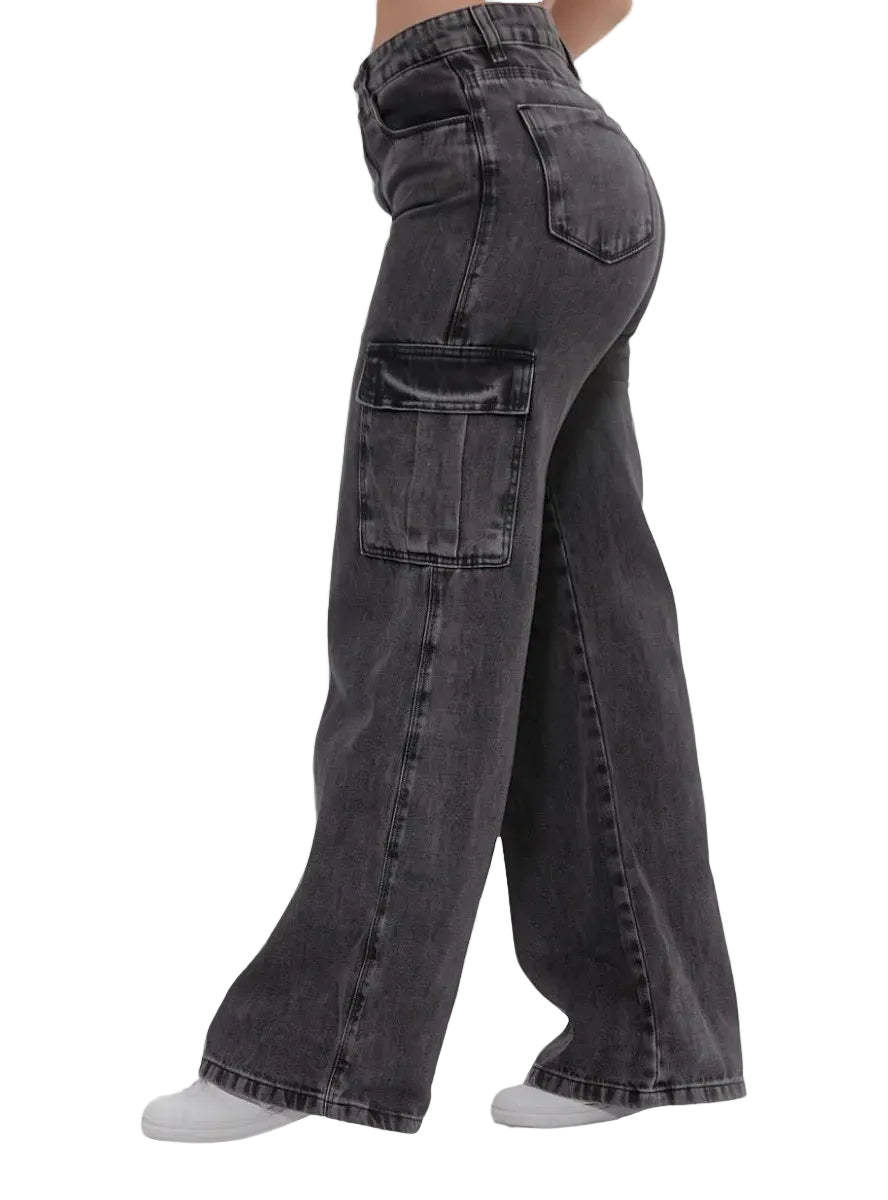 Calça Wide Cargo Jeans Feminina