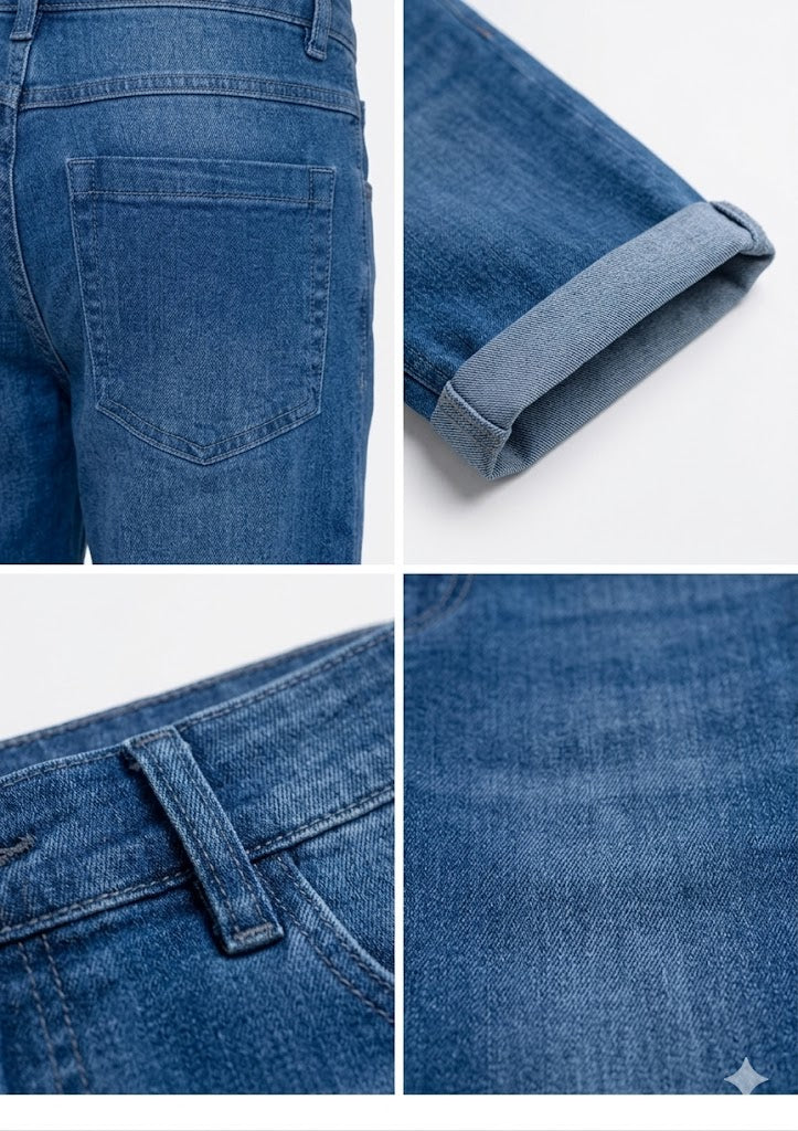 Bermuda Skinny Barra Dobrada Jeans Médio