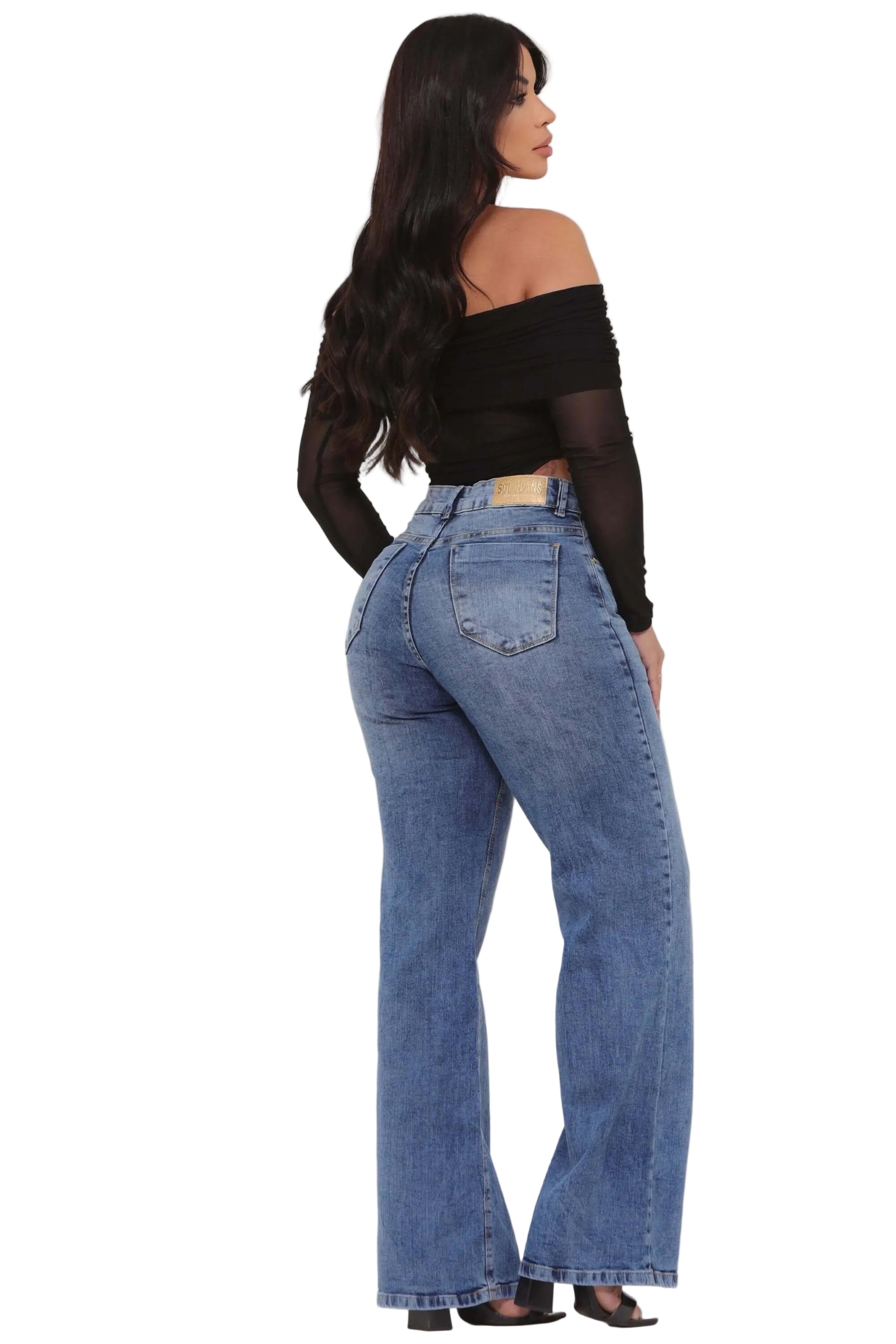Calça Jeans Feminina Wide leg Azul Escuro