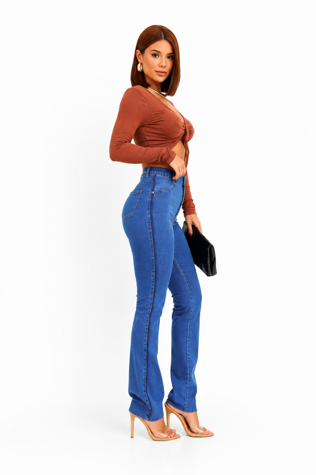 Calça Flare Feminina Jeans Cintura Alta Modeladora Premium