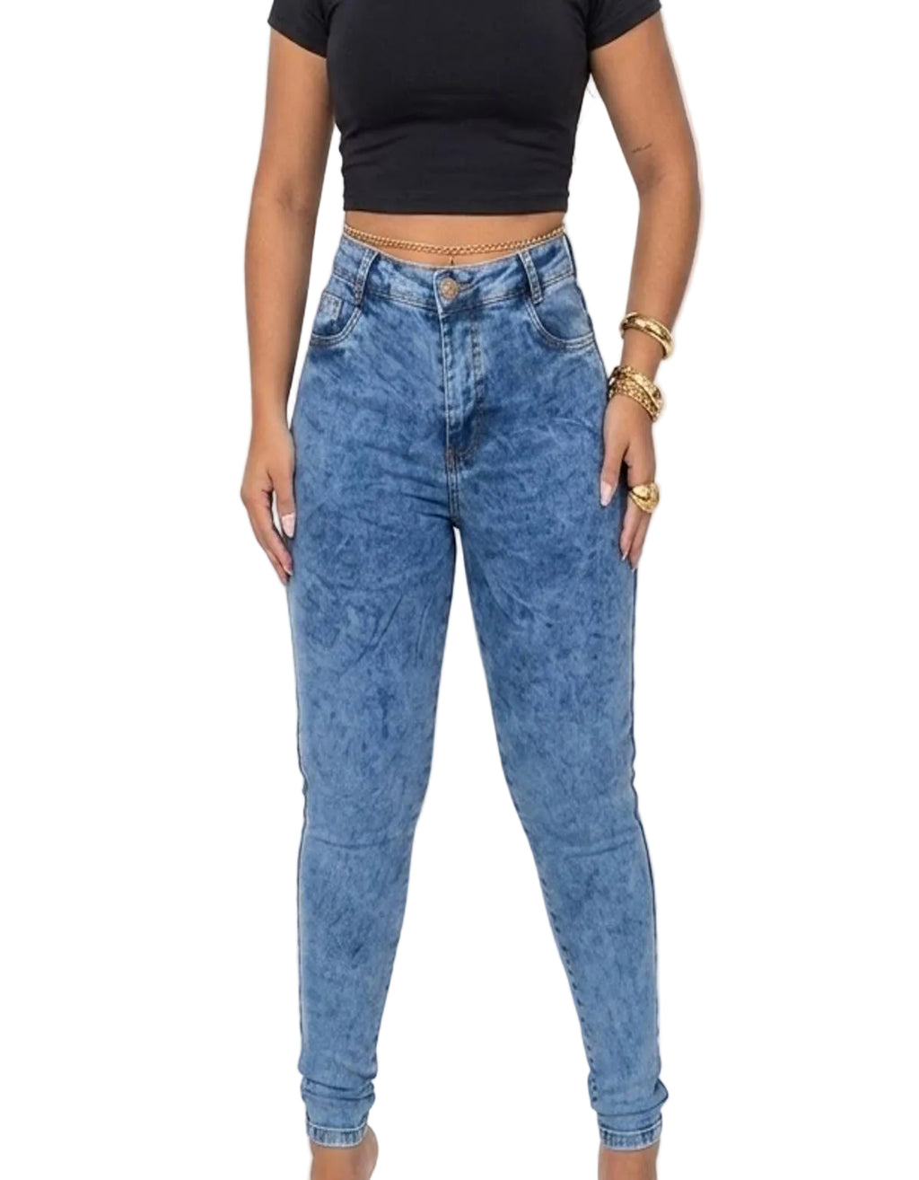 Calça Feminina Skinny Estonada Jeans Cintura Alta