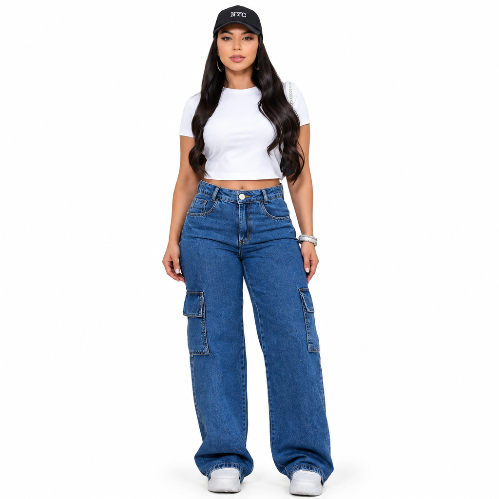 Calça Jeans Feminino Cargo Levanta Bumbum