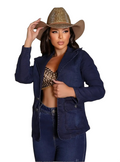 Blazer Jaqueta Casaco Jeans Feminino Casual Com Botões