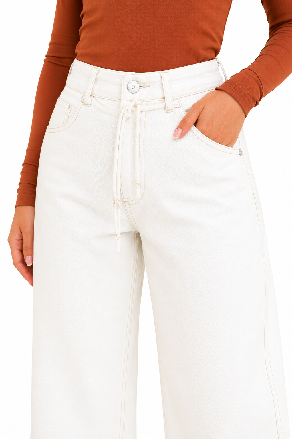 Calça Feminina Barrel Off White Com Cintura Altaa
