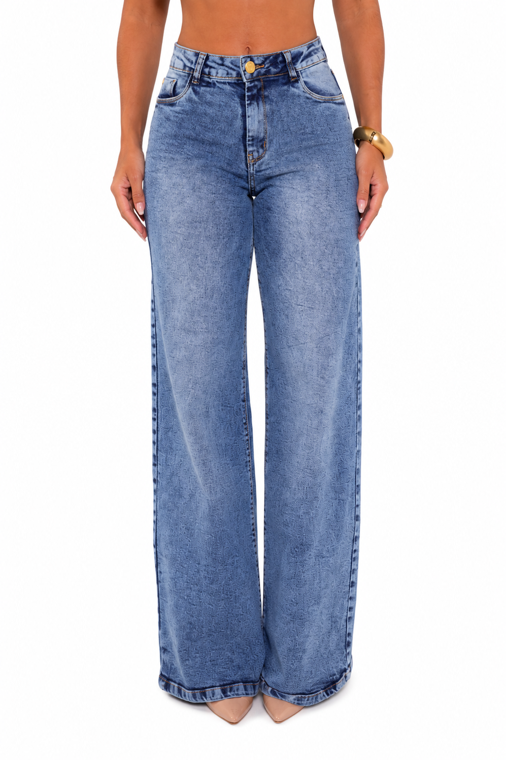 Calça Jeans Wide Leg Feminina Cintura Alta Premium