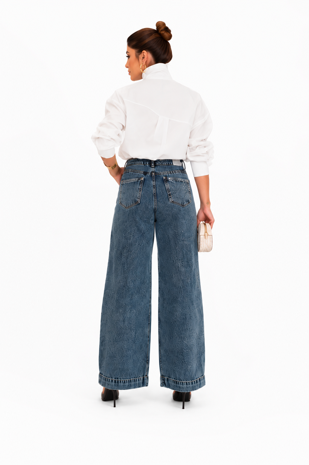 Calça Feminina Wide Lag Jeans Estonada Confortável