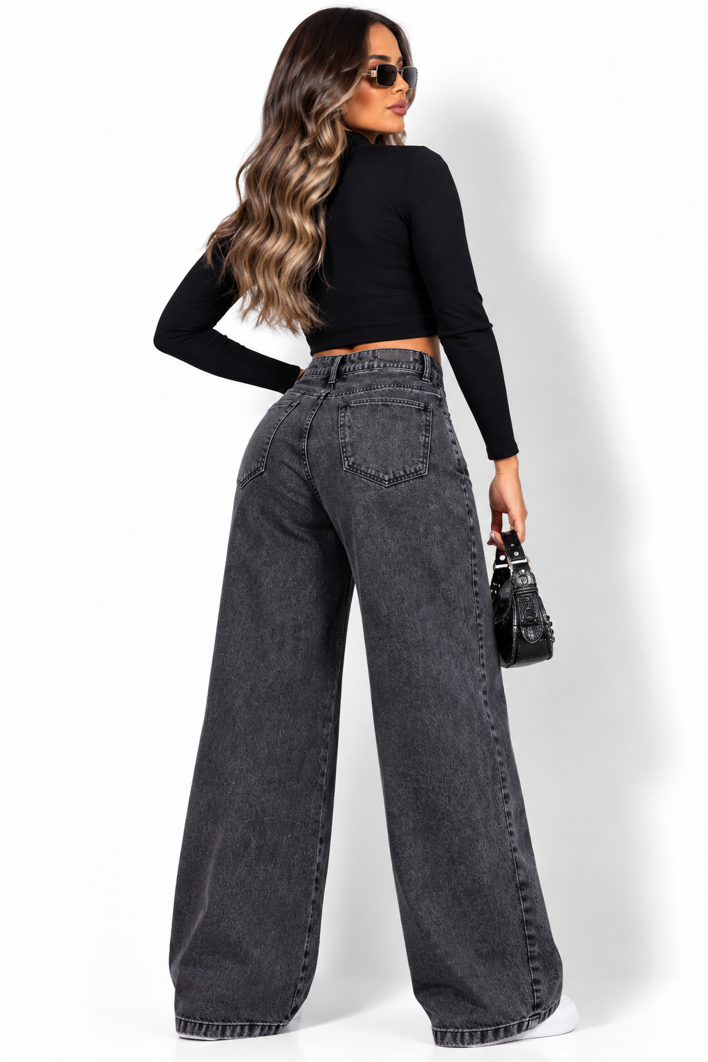 Calça Jeans Wide Leg Cargo Feminino