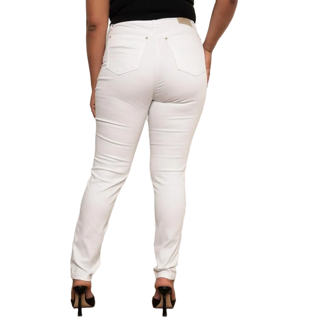 Calça Feminina Jeans Skinny Plus Size Branca Premium - Branca