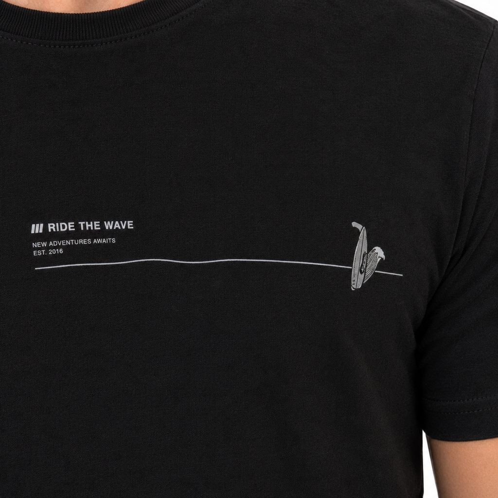 Camiseta Masculina Preta Estampada Manga Curta Casual