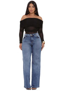 Calça Jeans Feminina Wide leg Azul Escuro