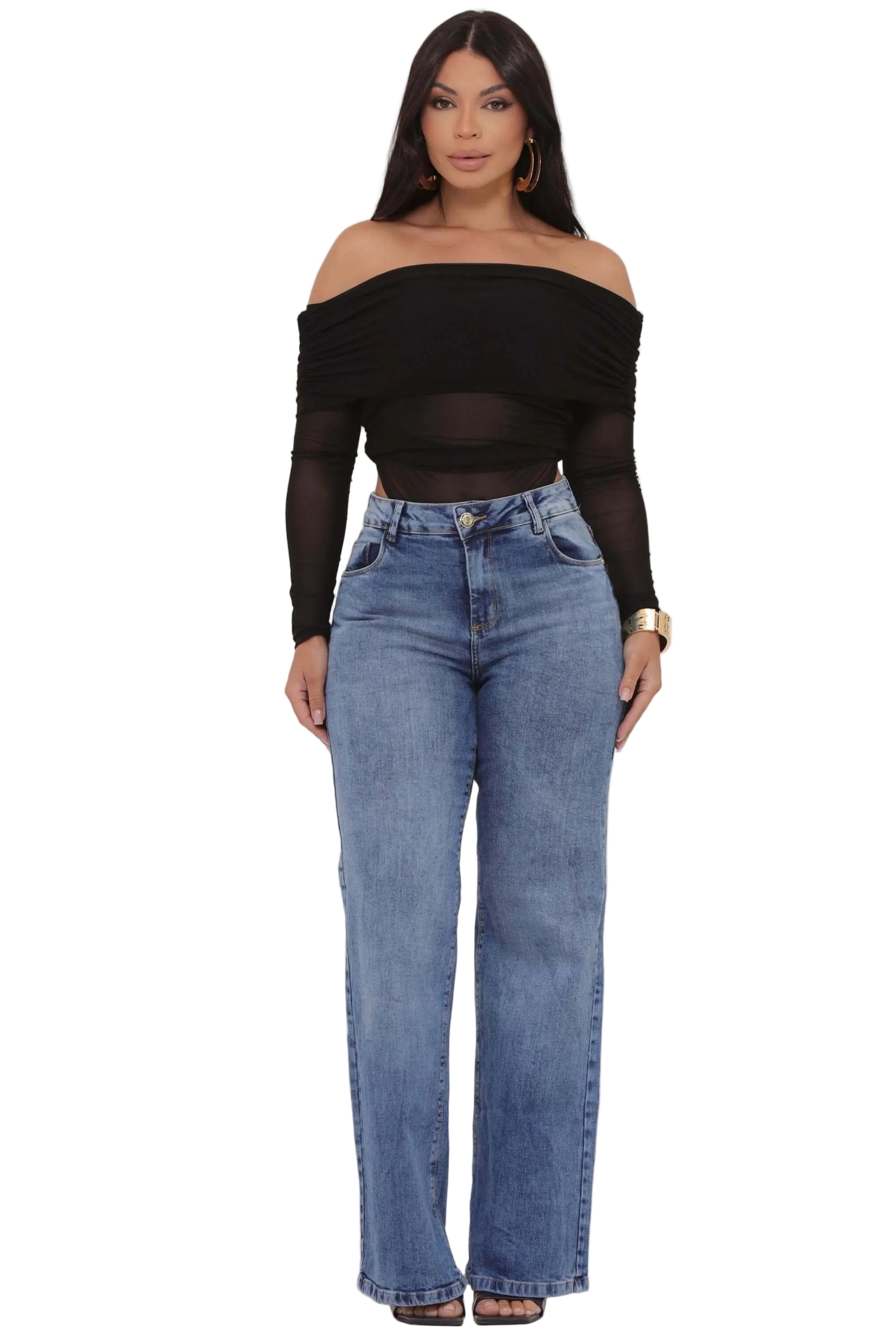 Calça Jeans Feminina Wide leg Azul Escuro