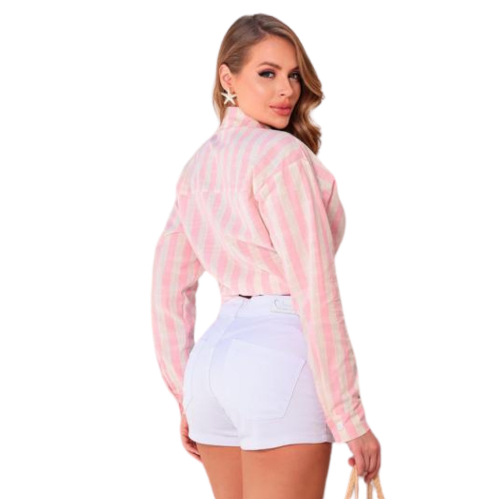 Short Jeans Feminina Branco Curto Empina Bumbum Com Elastano