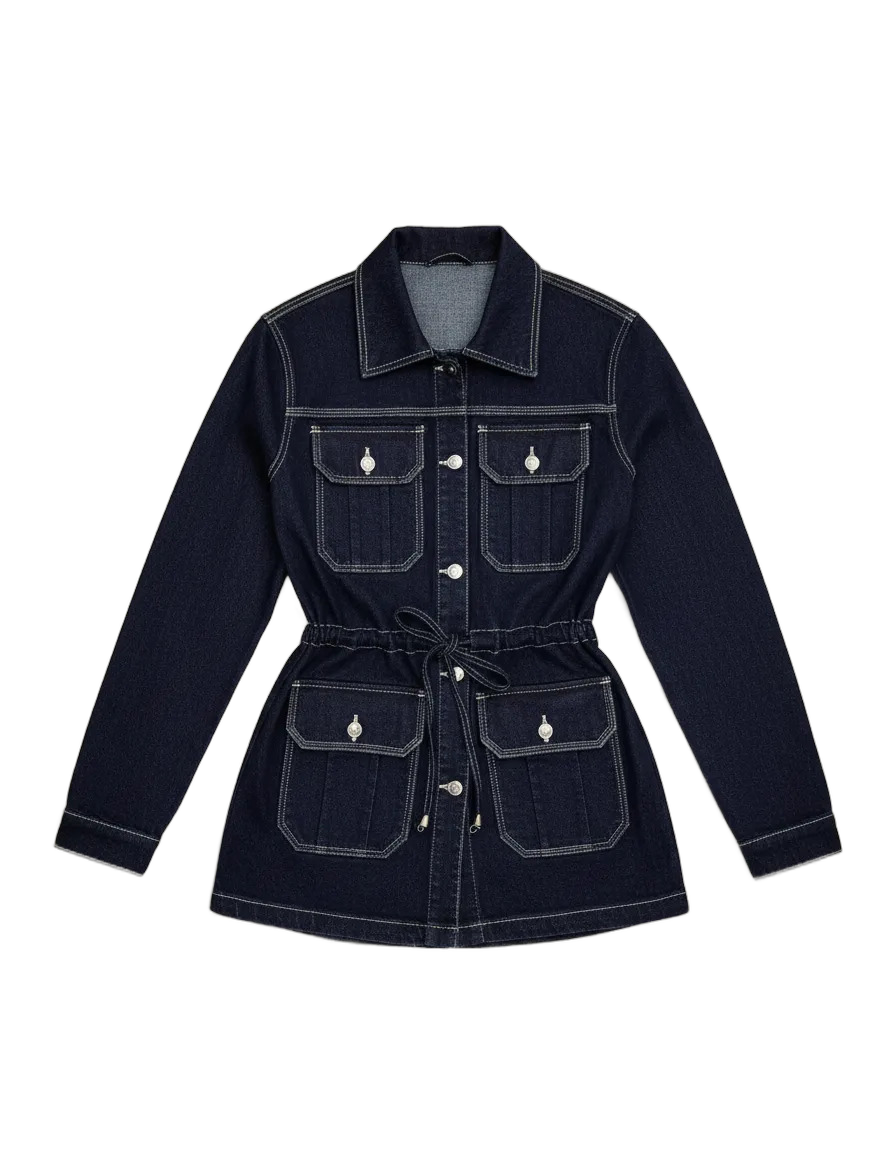 Jaqueta Parka Jeans Feminina Sobretudo Forrado Com Bolsos
