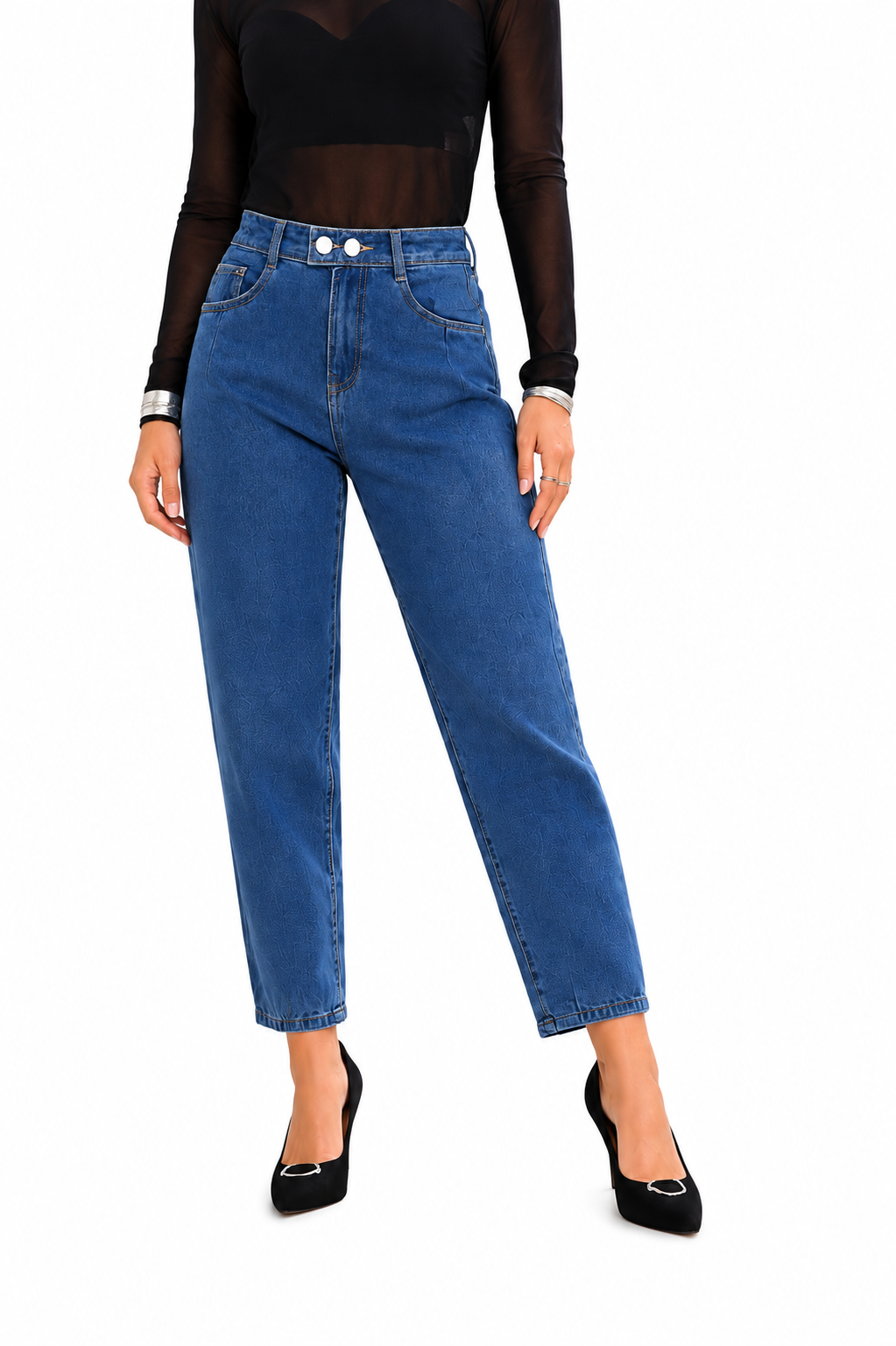 Calça Feminina Barrel Jeans Médio 100% Algodão Cintura Alta