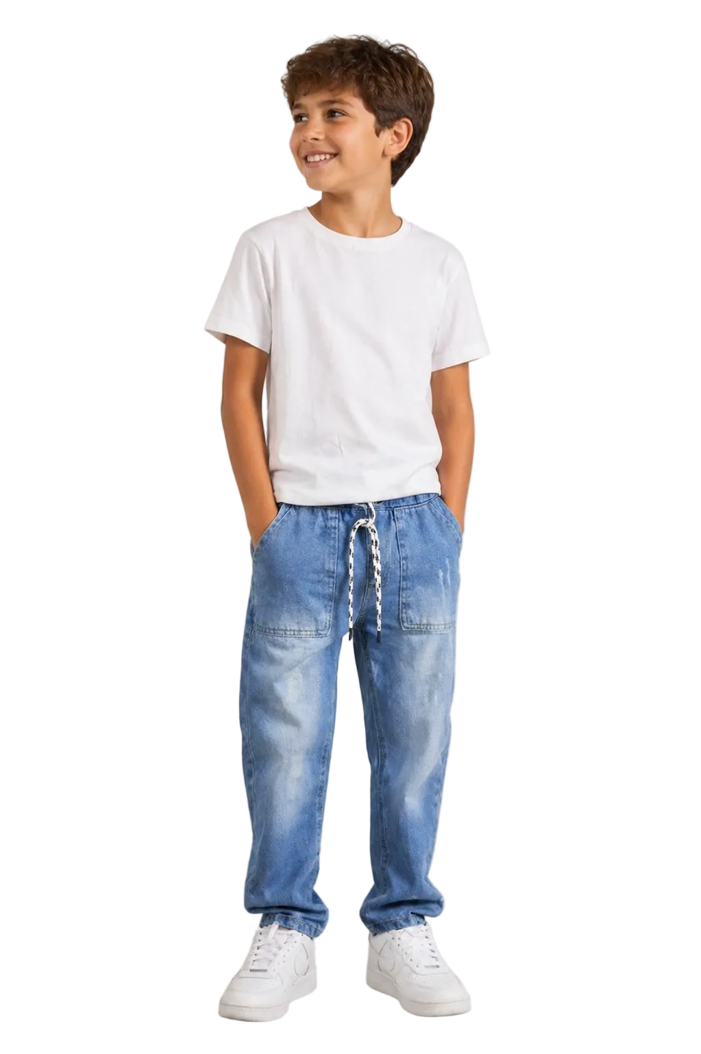 Calça Jeans Lavagem Clara com Cordão