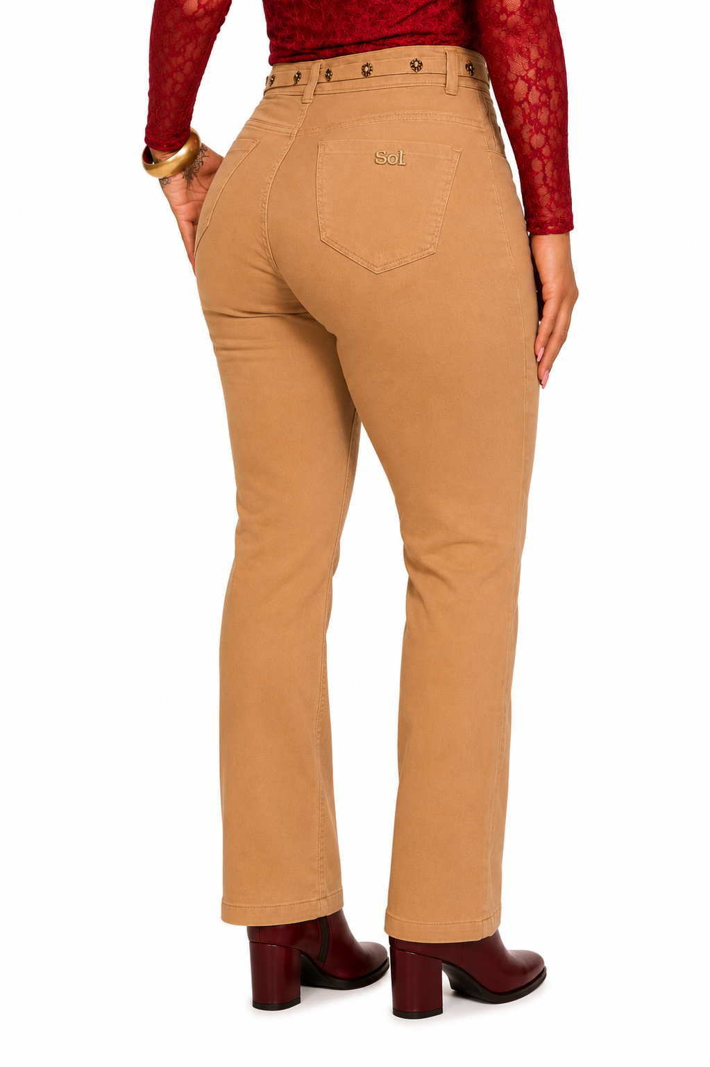 Calça Feminina Sarja Reta Com Cinto e Elastano