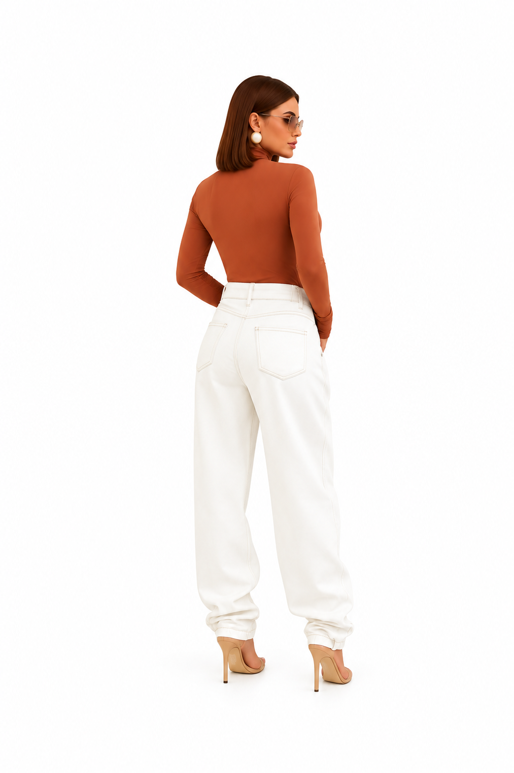 Calça Feminina Barrel Off White Com Cintura Altaa