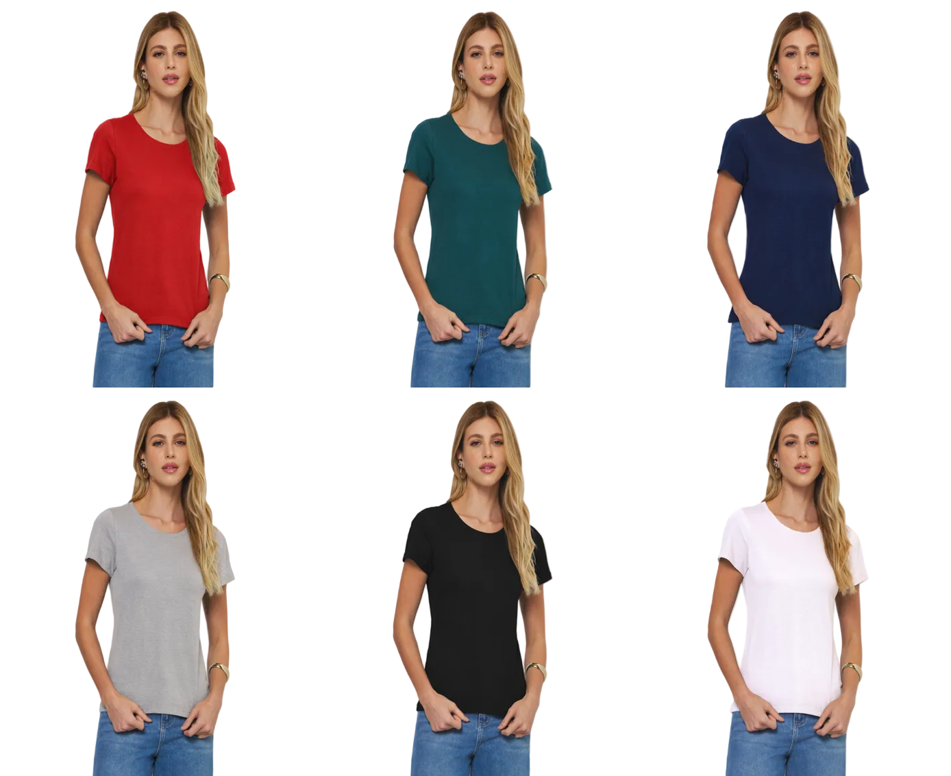 Kit 6 Camisetas Gola Redonda Basicas Femininas Casuais Sortidas
