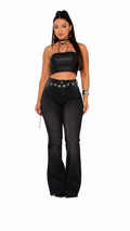 Calça Feminina Flare Com Cinto Cintura Alta e Elastano