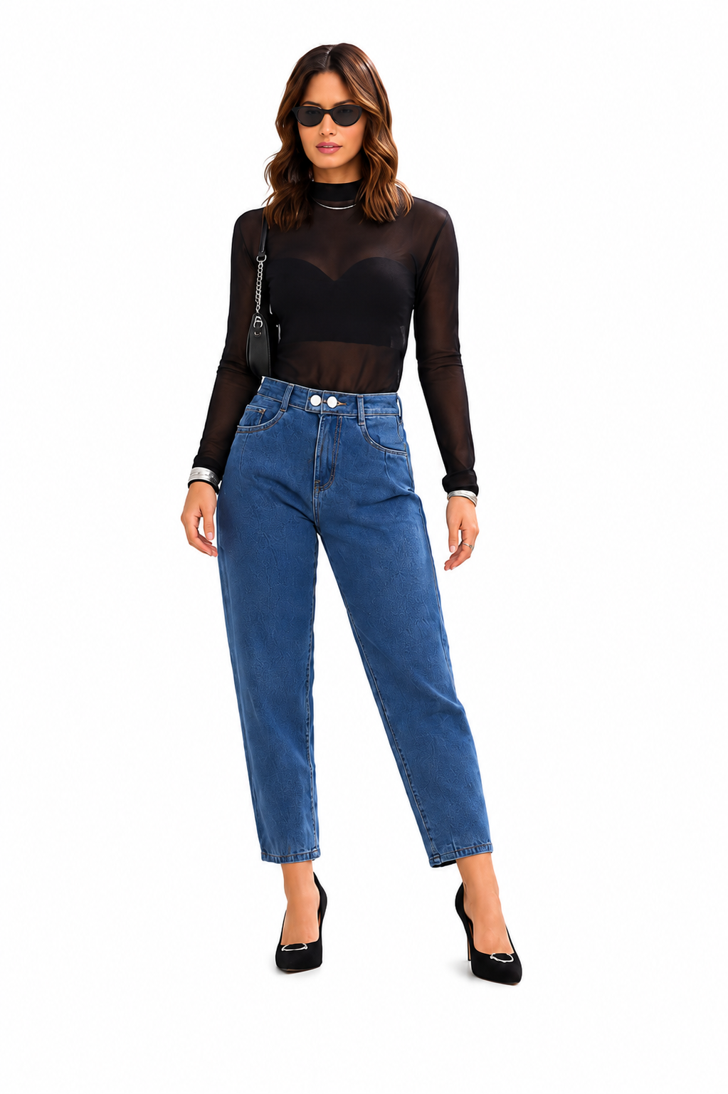 Calça Feminina Barrel Jeans Médio 100% Algodão Cintura Alta