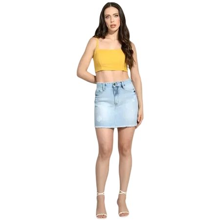 Saia Jeans Mini Feminina Destroyed Cos Alta Osten Jeans