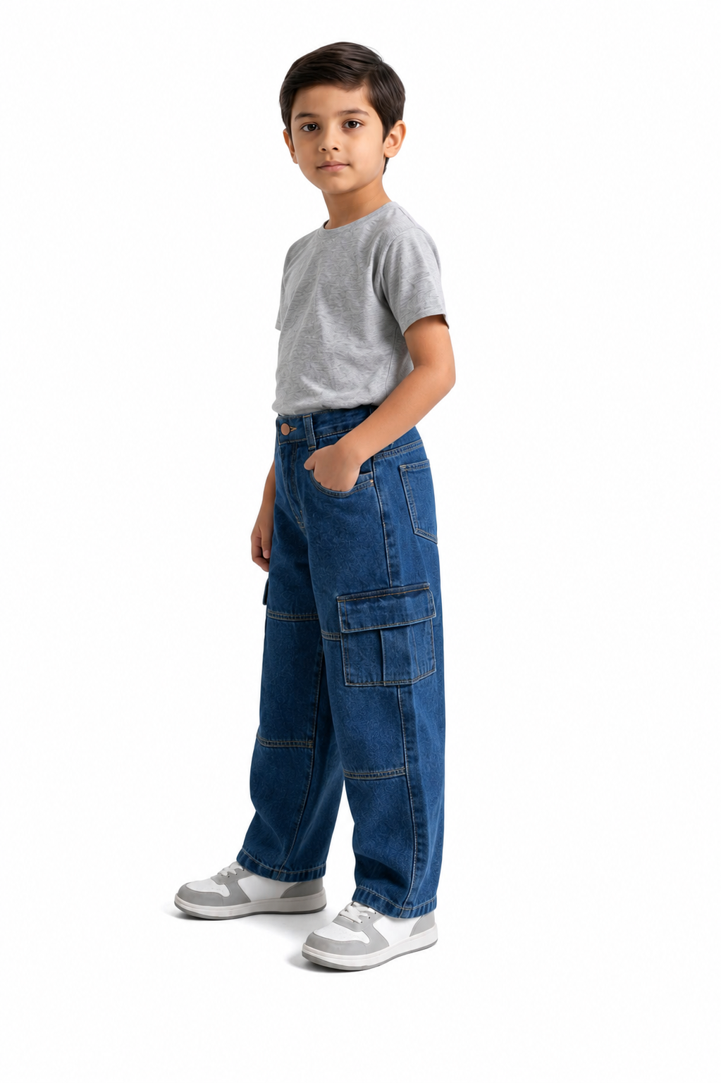 Calça Infantil Masculina Cargo Jeans Premium com Bolsos Laterais