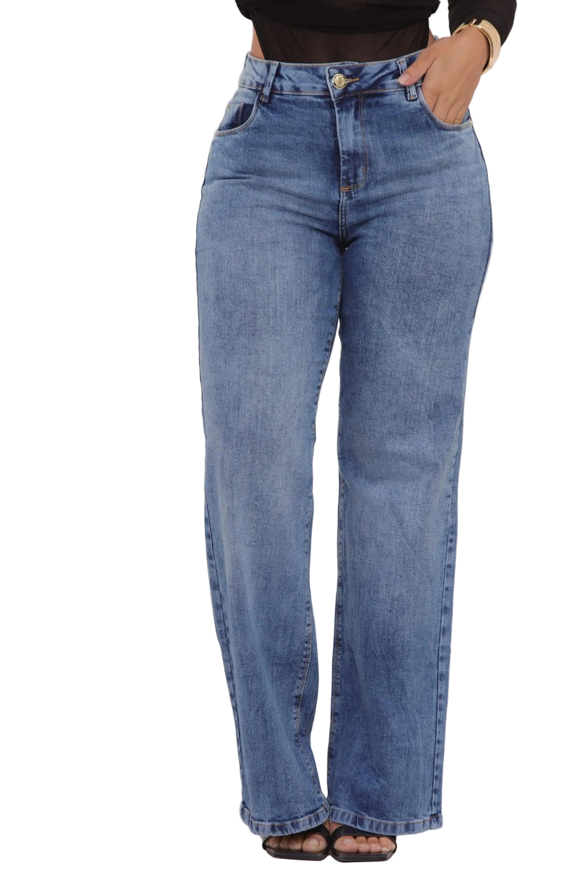 Calça Jeans Feminina Wide leg Azul Escuro