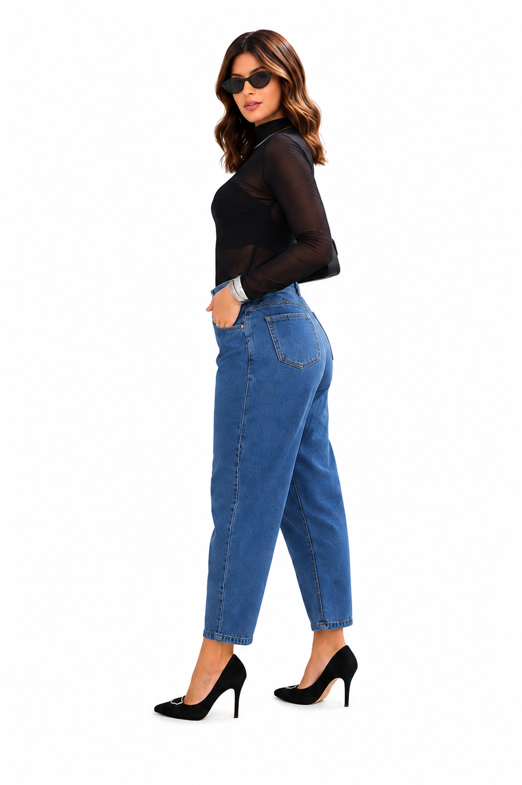 Calça Feminina Barrel Jeans Médio 100% Algodão Cintura Alta
