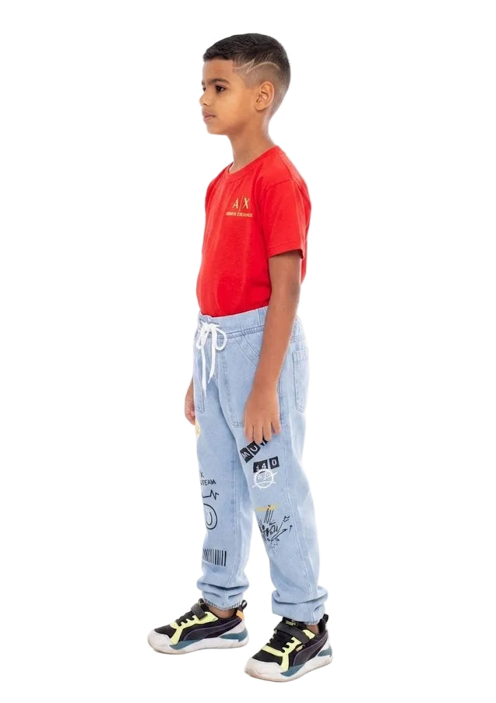 Calça Infantil Jogger Estampada Azul Clara