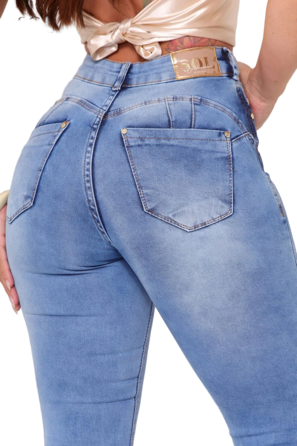 Calça Jeans Feminina Skinny Cinta Interna Modeladora Cintura Alta com Elastano