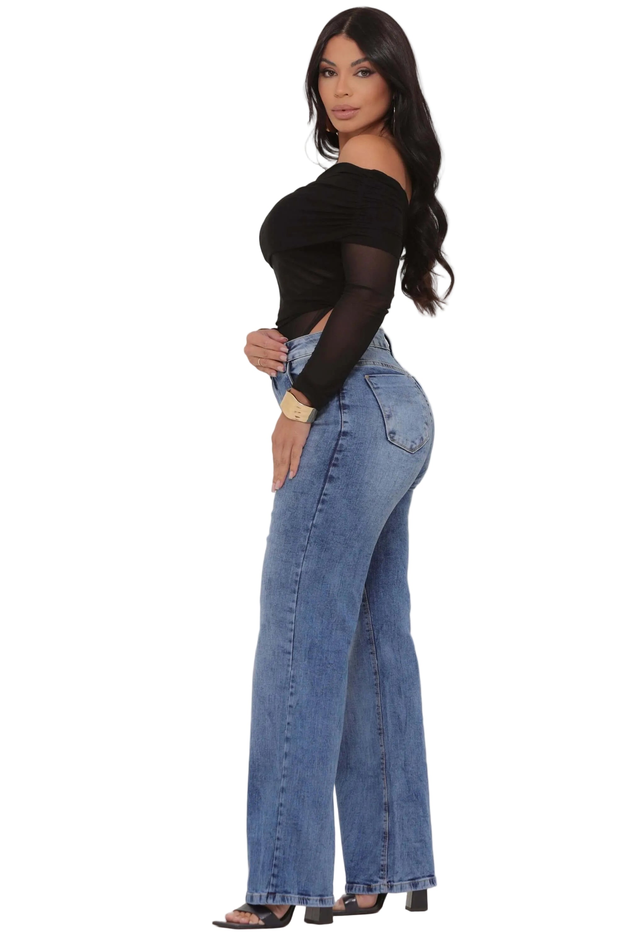 Calça Jeans Feminina Wide leg Azul Escuro