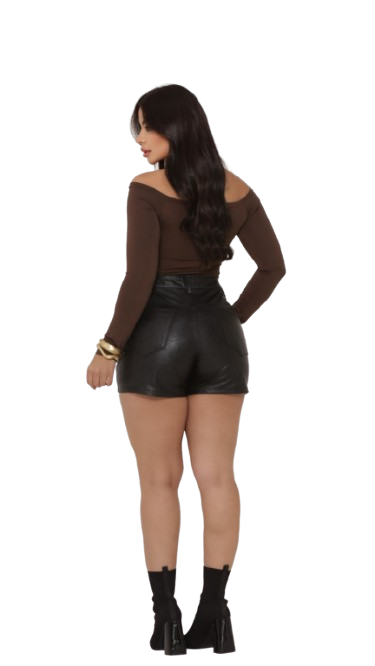 Shorts Feminino Resinado Cintura Alta Fashion
