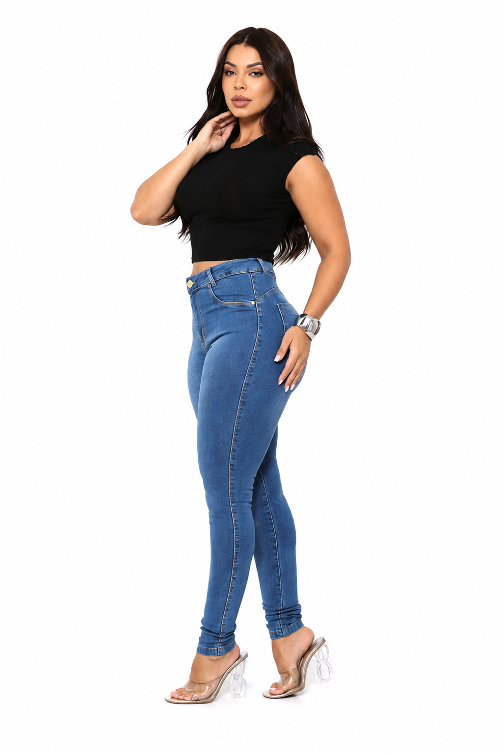 Calça Jeans Feminina Modelo Skinny Hot Pants Cintura Alta