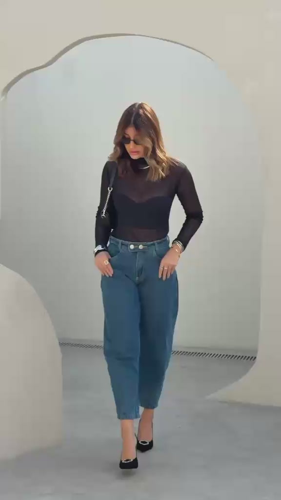 Calça Feminina Barrel Jeans Médio 100% Algodão Cintura Alta